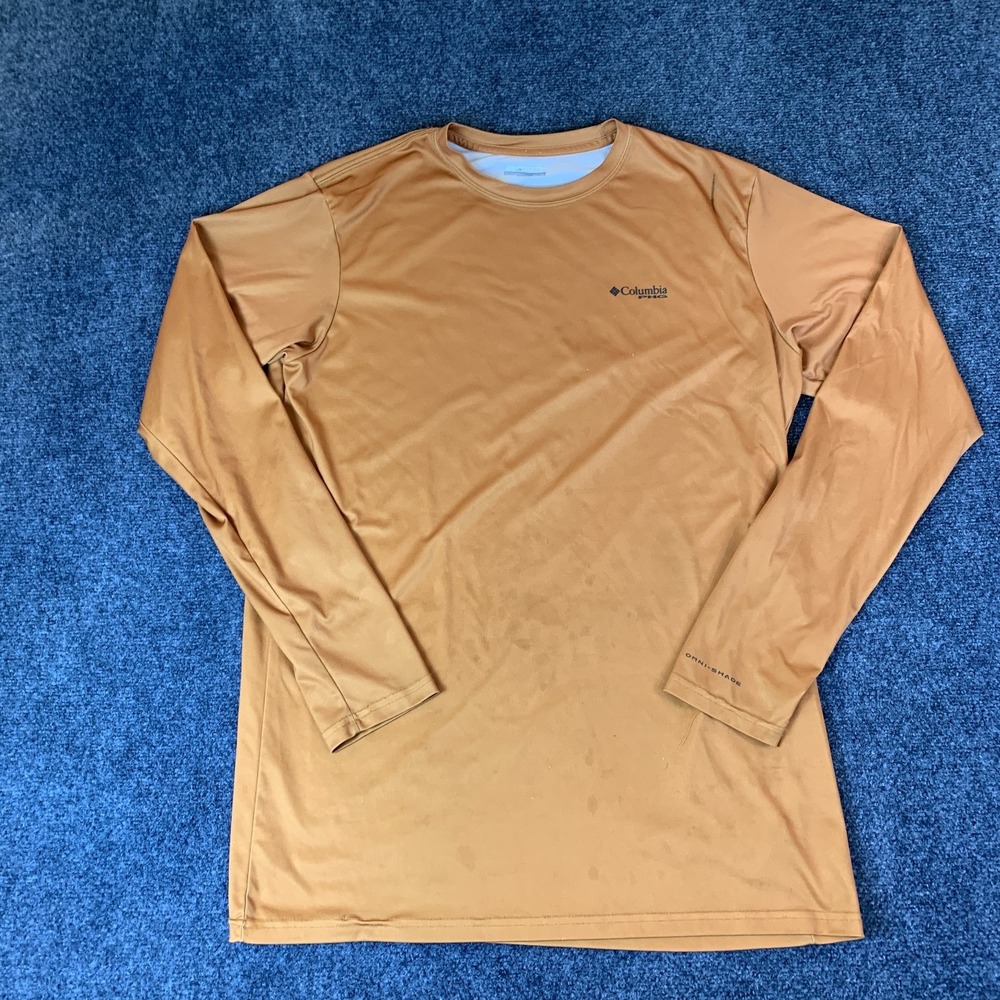 Columbia Omni-Shade Performance Shirt Mens XLT Brown PHG Terminal Shot Game Flag